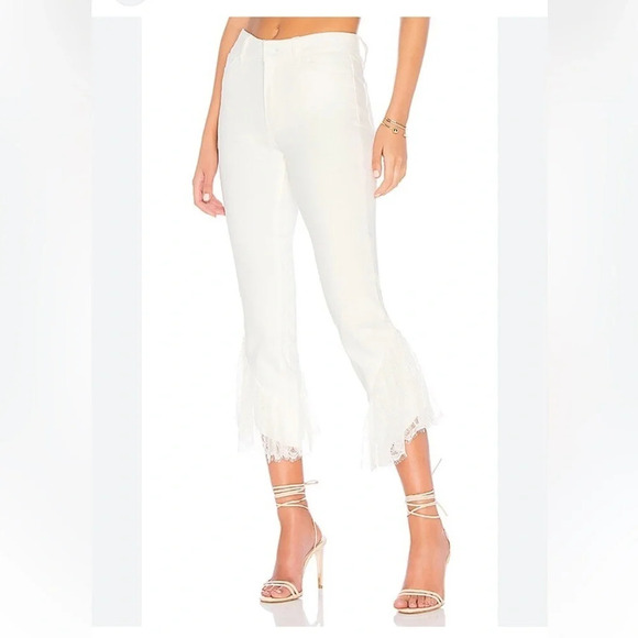 Paige Hoxton Straight Ankle High Rise Ruffle Hem Jeans - NEW - Size 31 - Picture 1 of 12